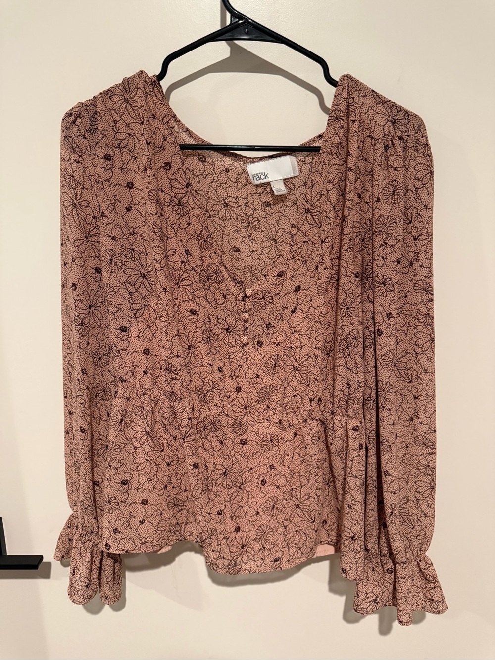 Pink Floral Long-Sleeve V-Neck Blouse